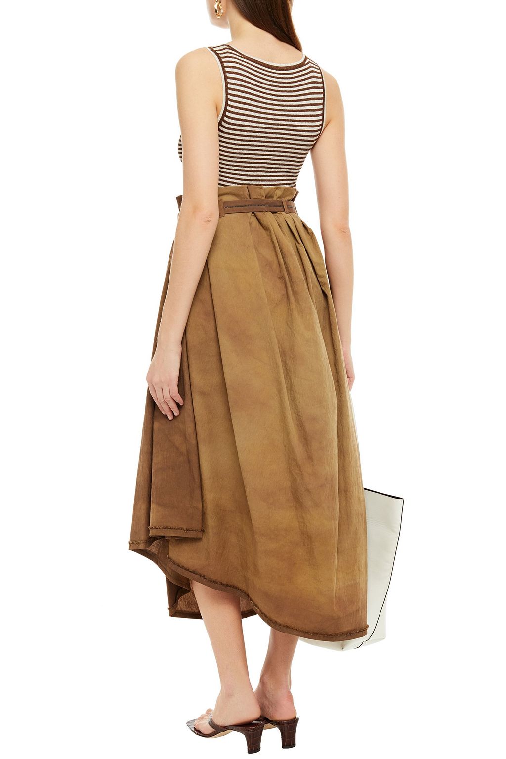 BRUNELLO CUCINELLI Asymmetric bead-embellished tie-dyed cotton-blend poplin skirt