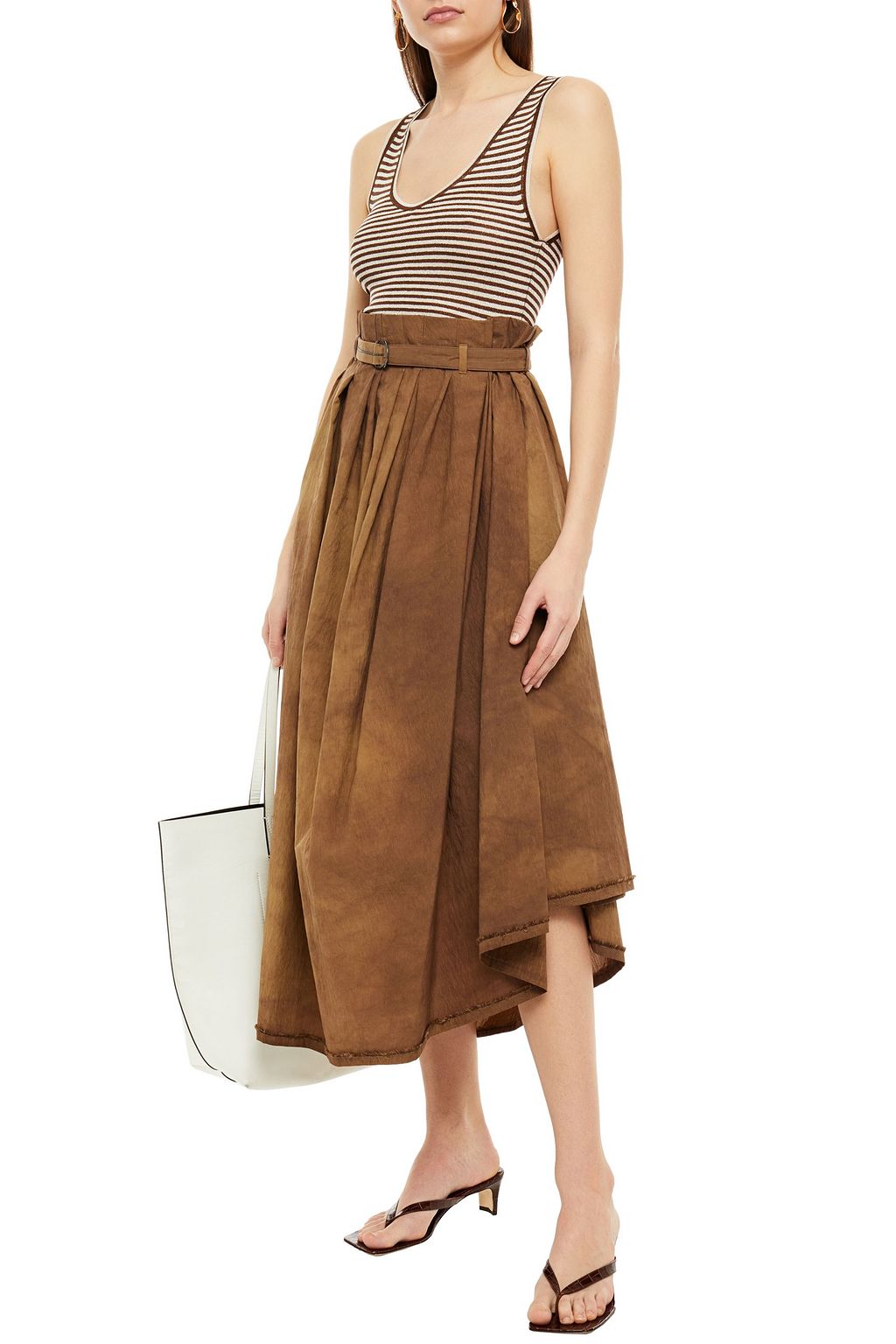 BRUNELLO CUCINELLI Asymmetric bead-embellished tie-dyed cotton-blend poplin skirt