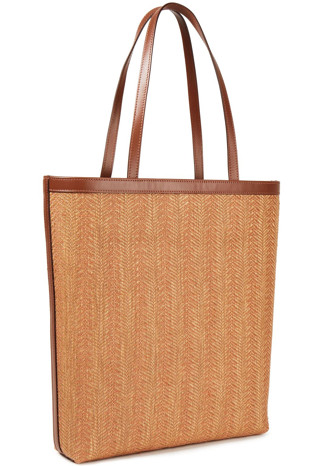 SERAPIAN Leather-trimmed raffia tote