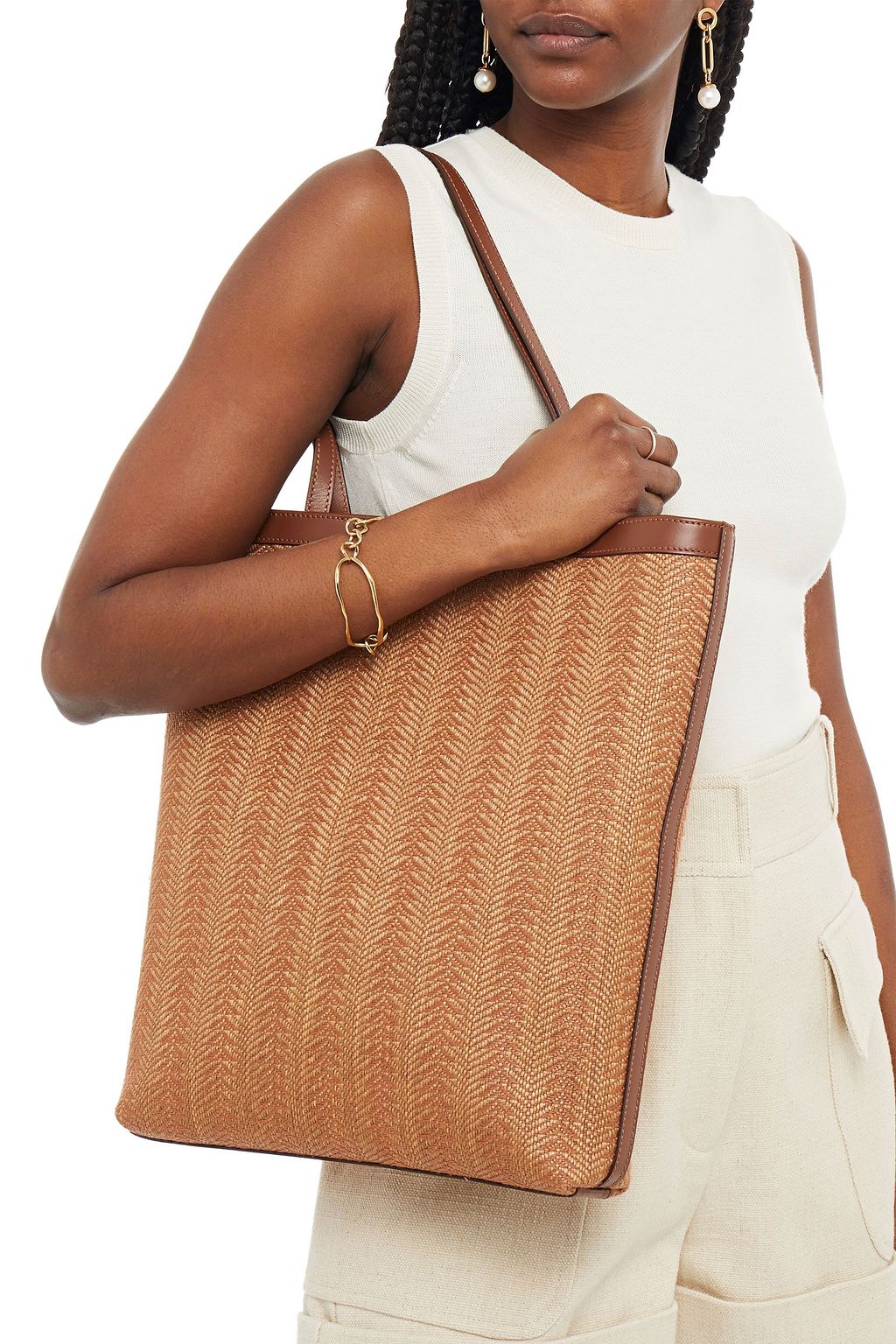 SERAPIAN Leather-trimmed raffia tote