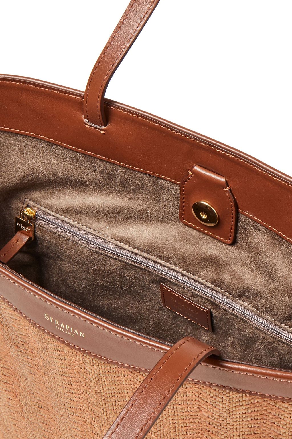 SERAPIAN Leather-trimmed raffia tote