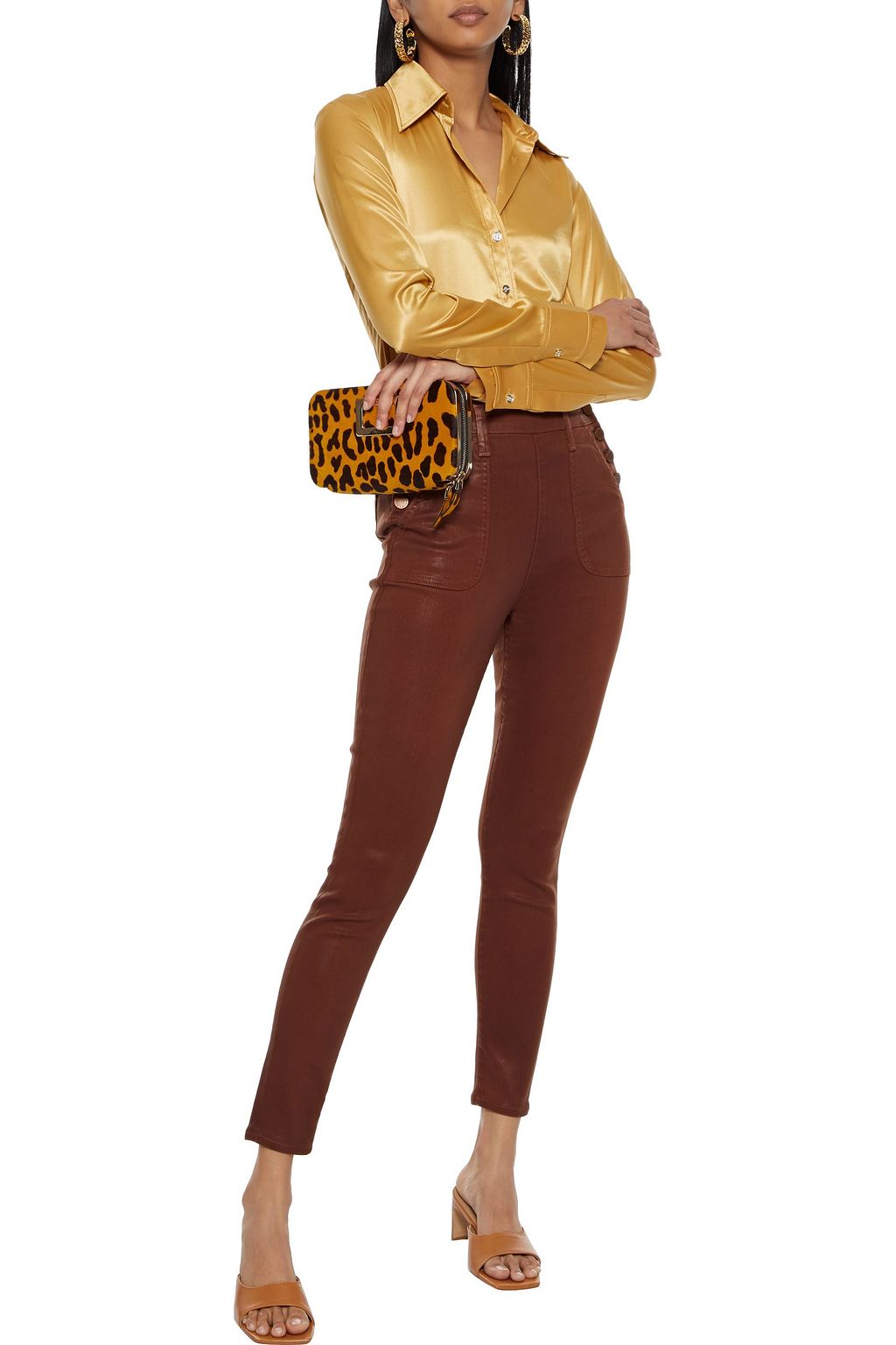 ALICE + OLIVIA Donald button-detailed coated high-rise skinny jeans