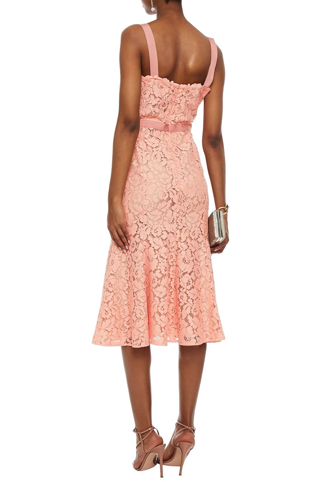 OSCAR DE LA RENTA Fluted cotton-blend corded lace midi dress