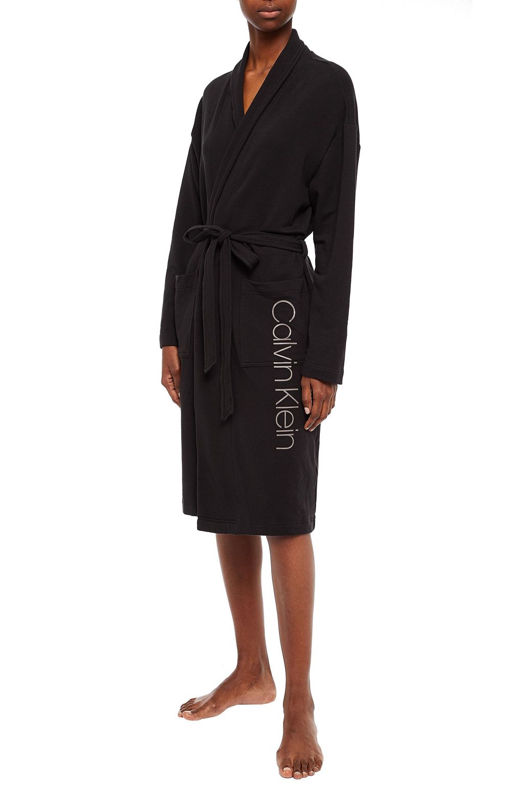 CALVIN KLEIN Printed French cotton-blend terry robe