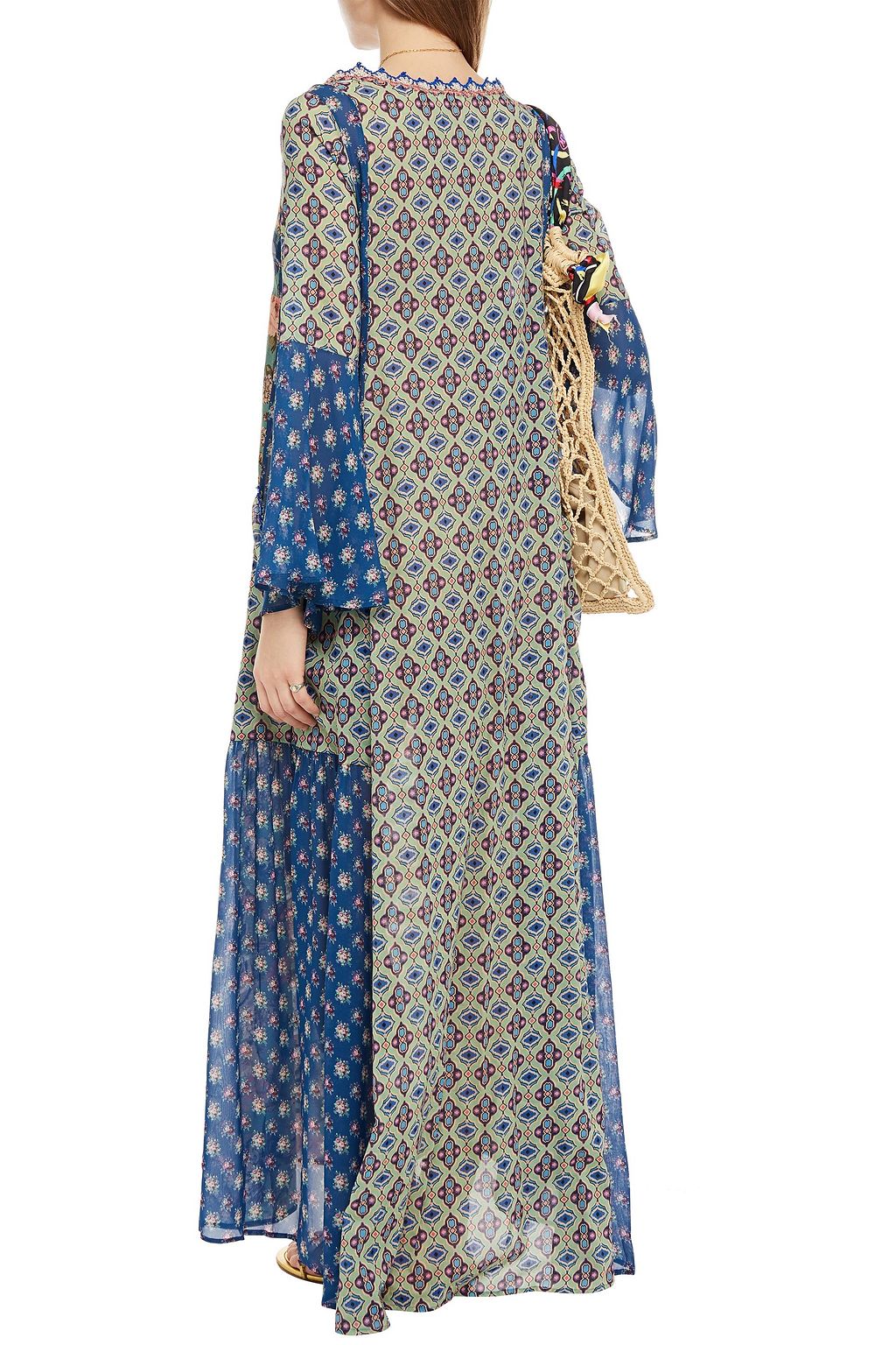 ANJUNA Allegra chiffon-paneled floral-print jacquard kaftan