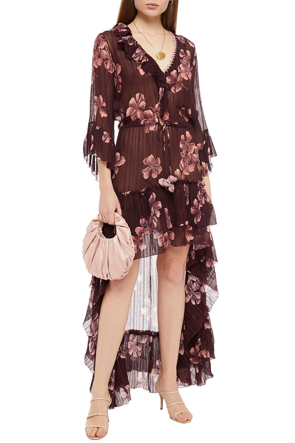 ANJUNA Ruffled floral-print cotton and silk-blend georgette mini dress