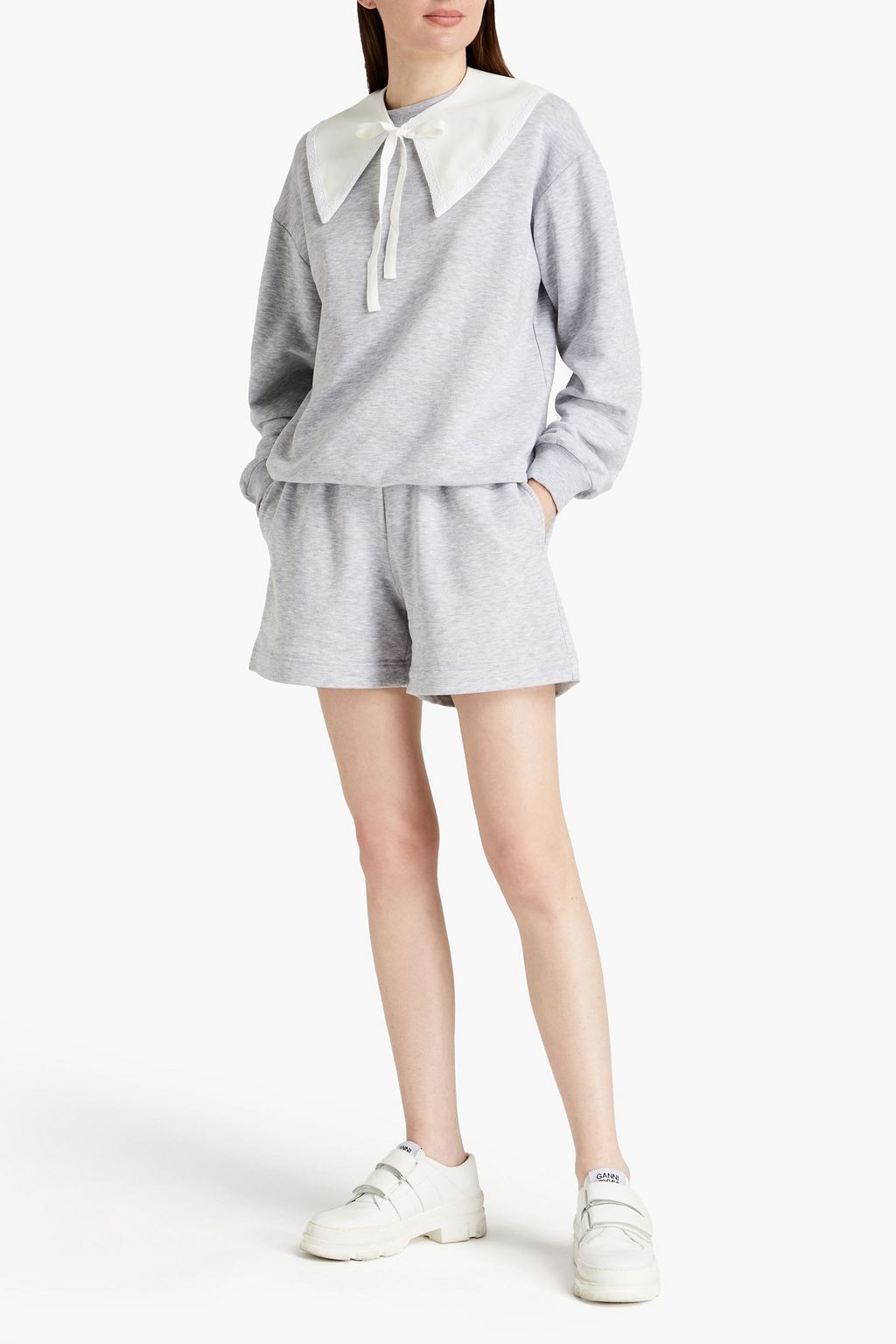 SLEEPER Diana mélange cotton-blend fleece shorts and sweatshirt set