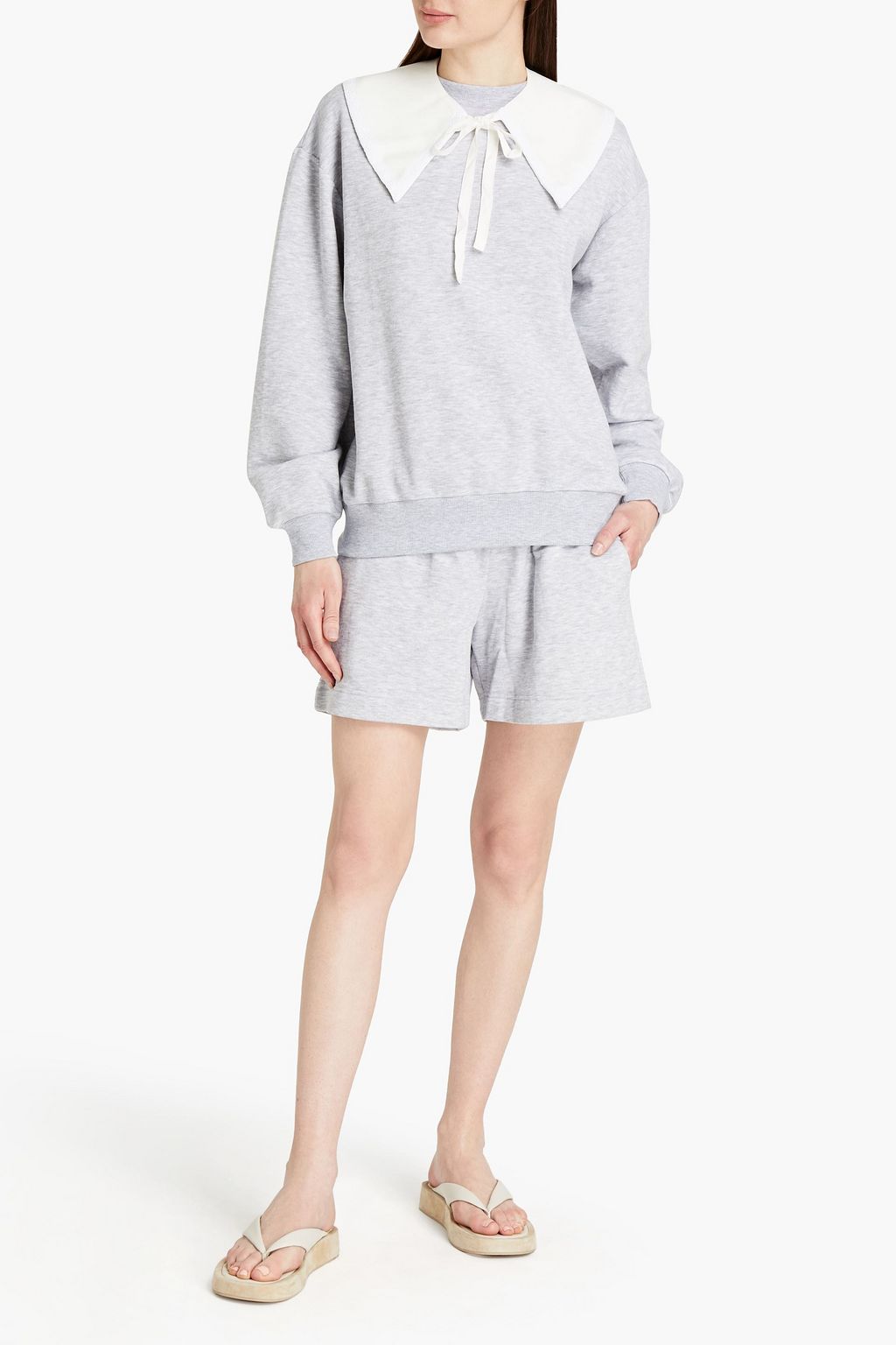 SLEEPER Diana mélange cotton-blend fleece shorts and sweatshirt set