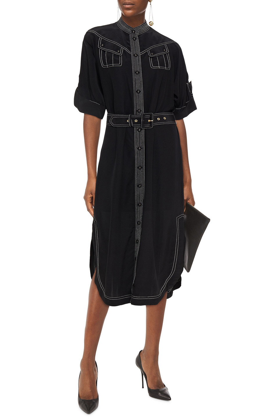 Zimmermann Belted Polka-dot Silk Crepe De Chine Midi Shirt Dress In Black