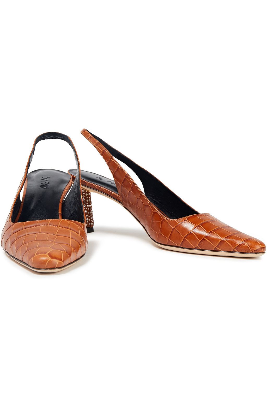 BY FAR Diana croc-effect leather slingback pumps