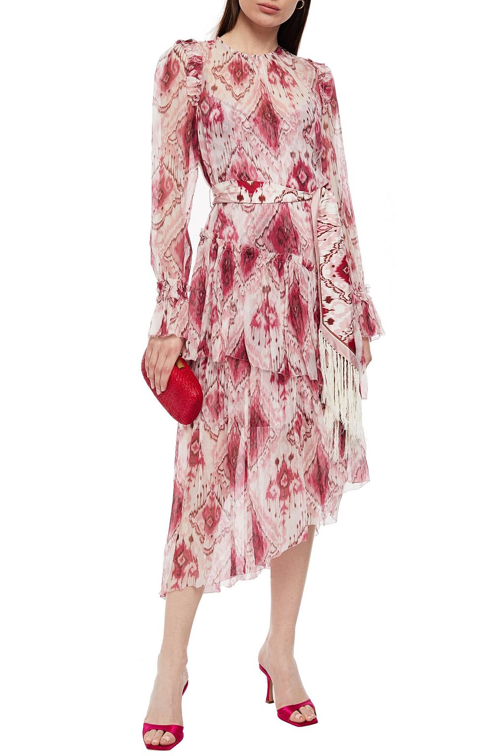 ZIMMERMANN Wavelength asymmetric ruffled printed silk-georgette midi dress