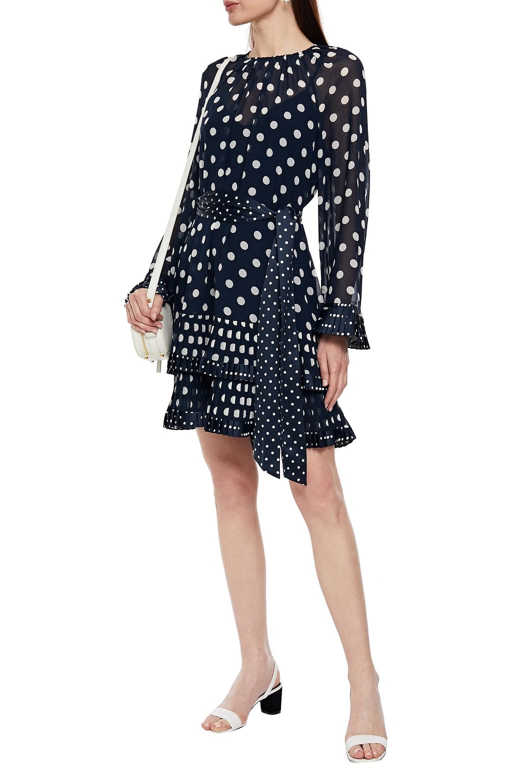 ZIMMERMANN Tiered belted satin-trimmed polka-dot chiffon mini dress