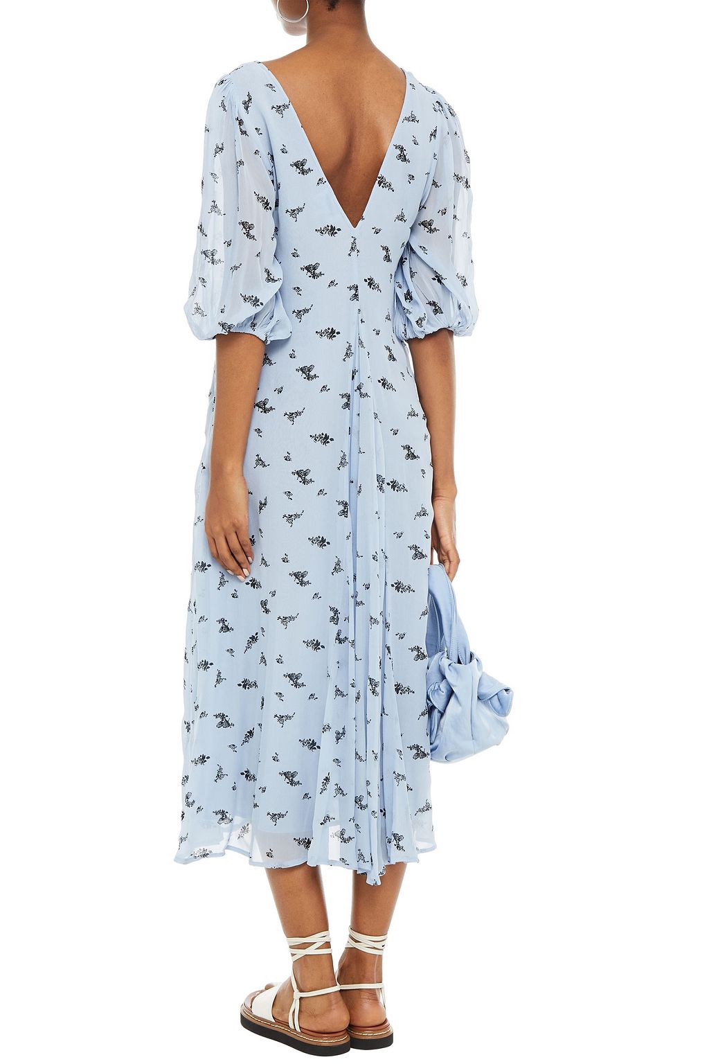 GANNI Gathered printed georgette midi dress