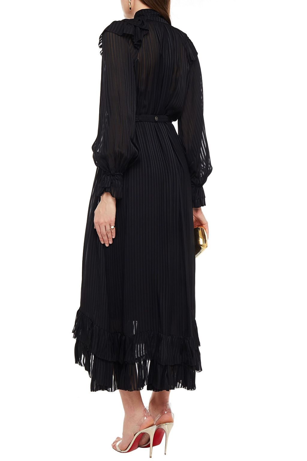 ZIMMERMANN Belted tiered striped jacquard midi dress