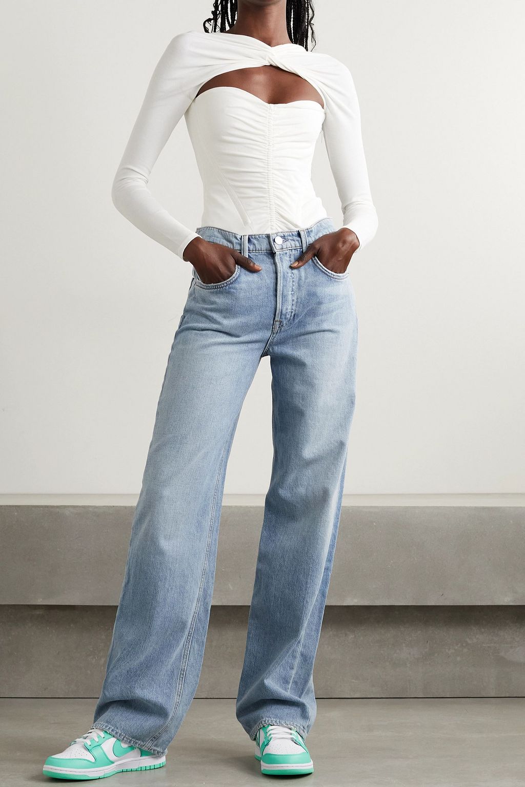 GRLFRND Brooklyn distressed high-rise straight-leg jeans