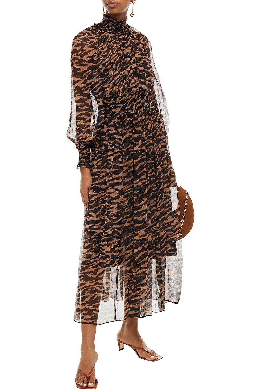 ZIMMERMANN Wavelength shirred tiger-print silk-crepon midi dress
