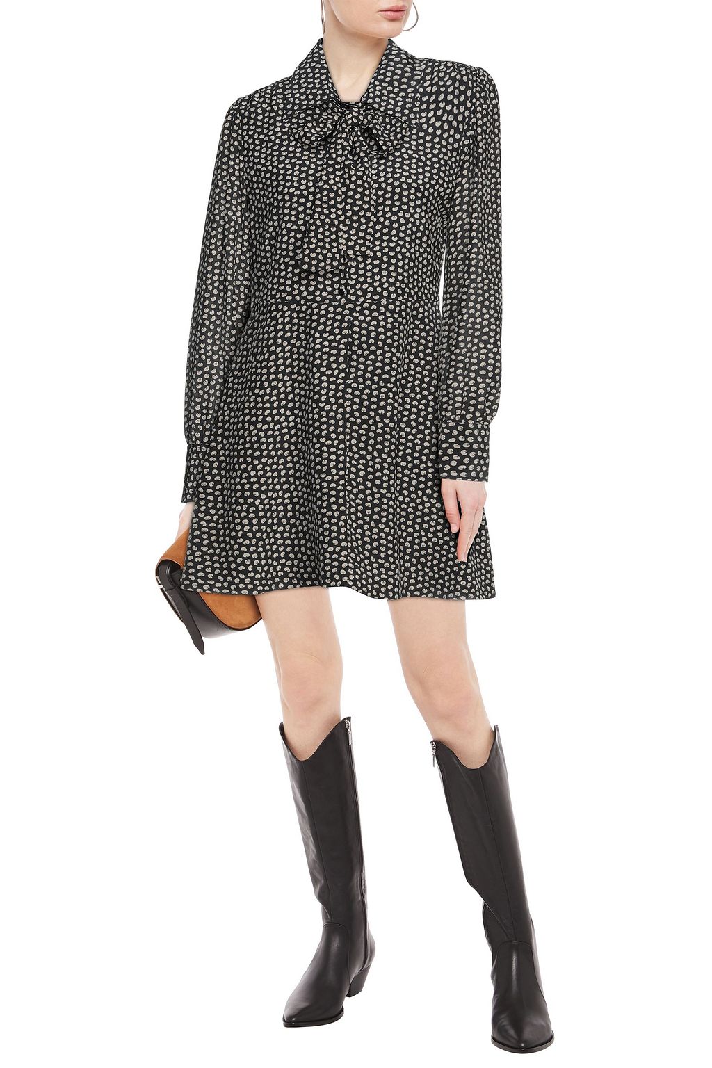 RE/DONE 70s pussy-bow polka-dot silk crepe de chine mini dress