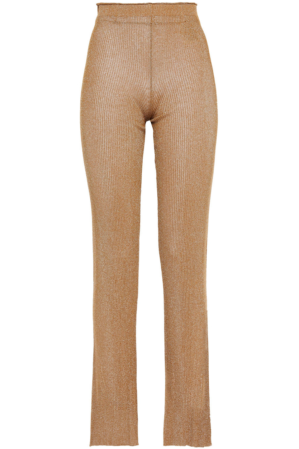 Metallic ribbed-knit flared pants