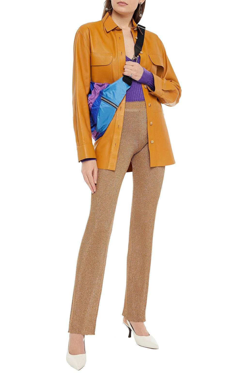 ACNE STUDIOS Metallic ribbed-knit flared pants