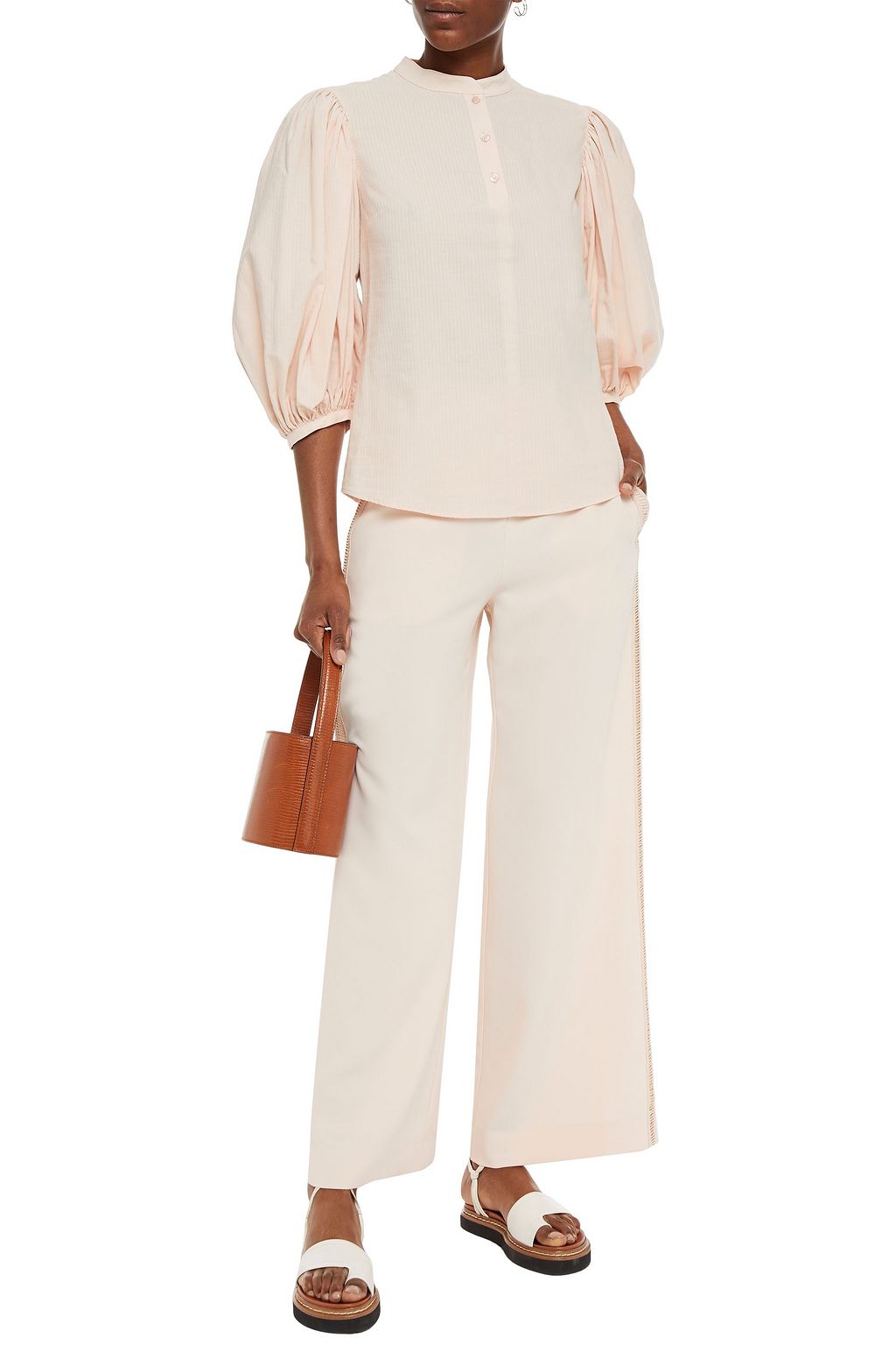 SEE BY CHLOÉ Lattice-trimmed crepe wide-leg pants