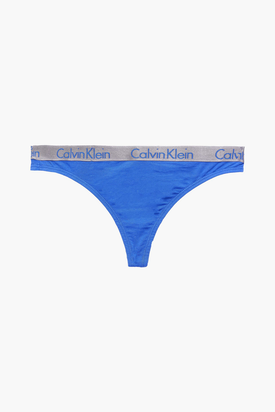 Calvin Klein Metallic-trimmed Stretch-cotton Jersey Mid-rise Thong In Blue