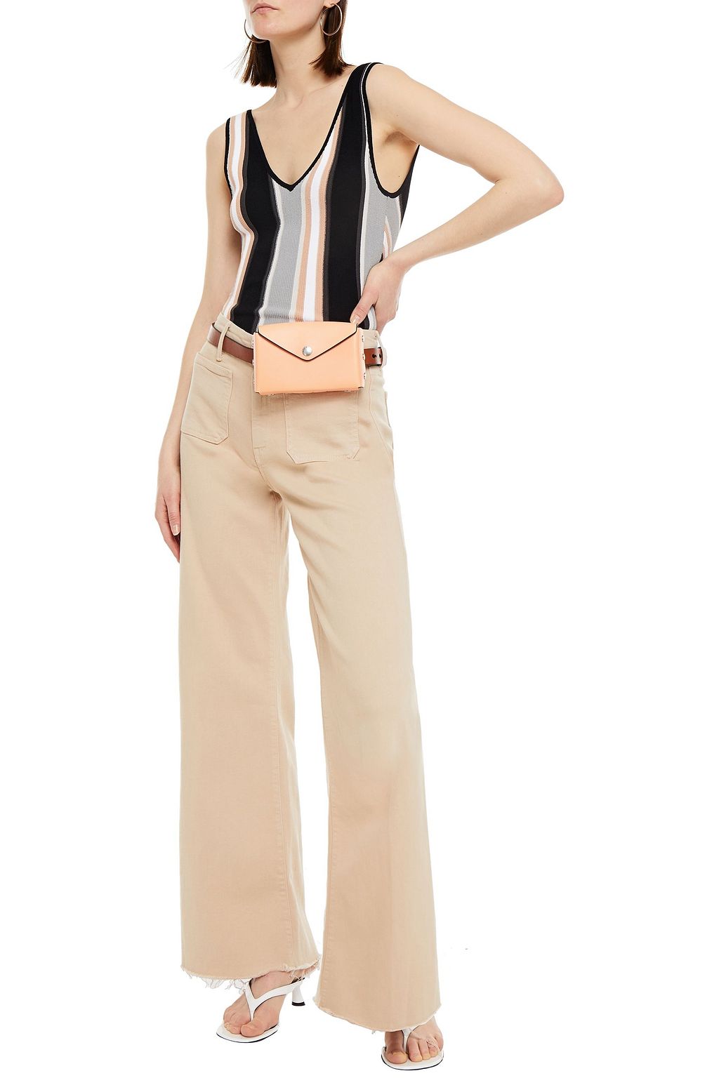 AUTUMN CASHMERE Striped ribbed-knit top