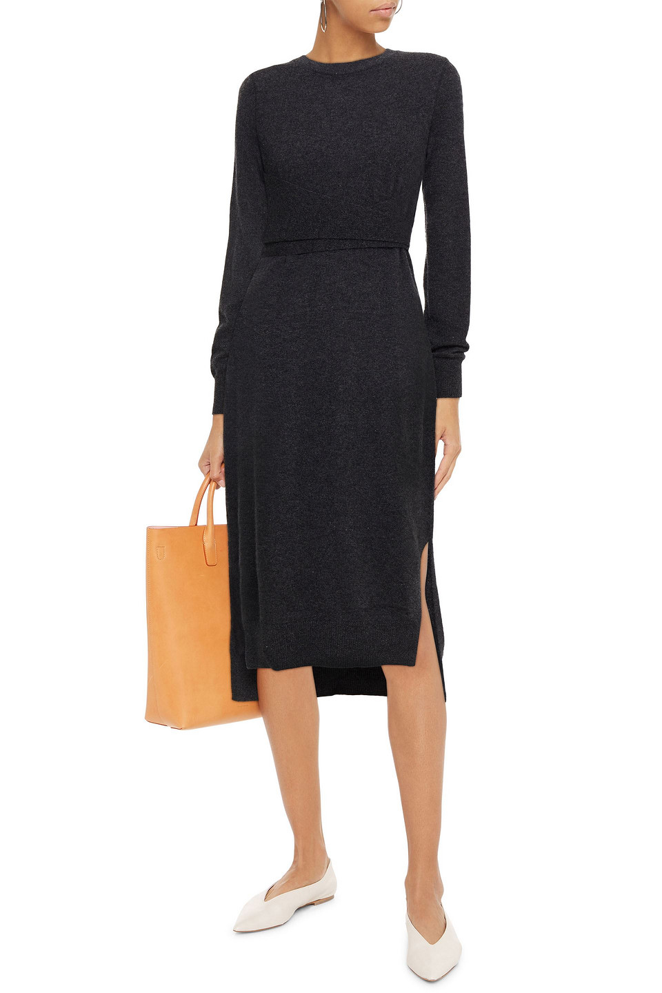 Autumn Cashmere Belted Layered Mélange Cashmere Dress In Blue