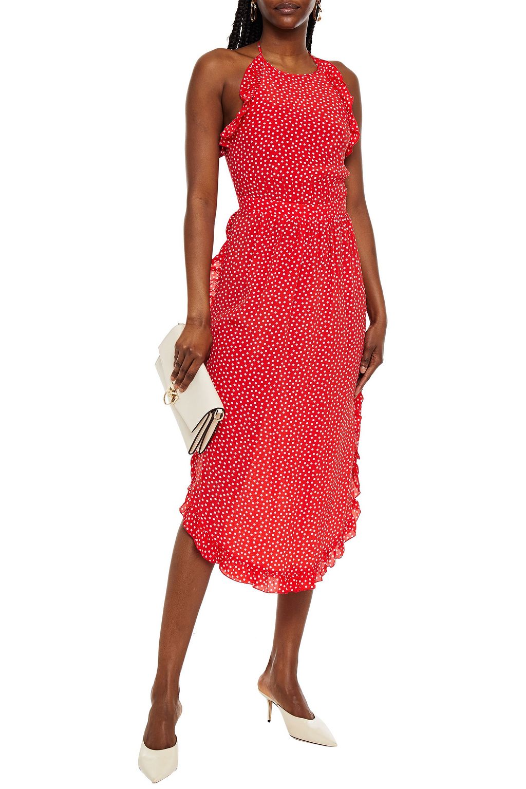SEE BY CHLOÉ Ruffled polka-dot georgette halterneck mini dress