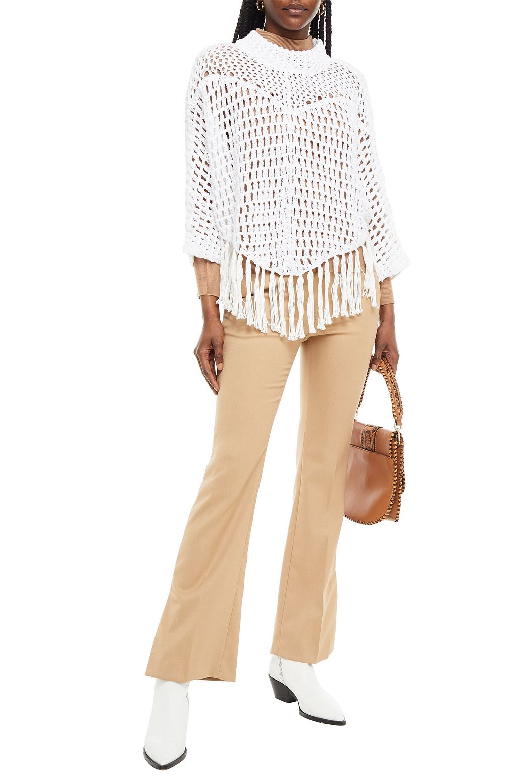 SEE BY CHLOÉ Tasseled open-knit cotton-blend sweater