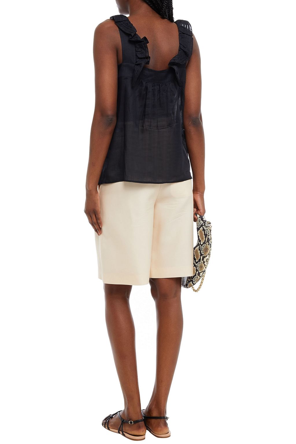 SEE BY CHLOÉ Ruffled crochet-paneled ramie top