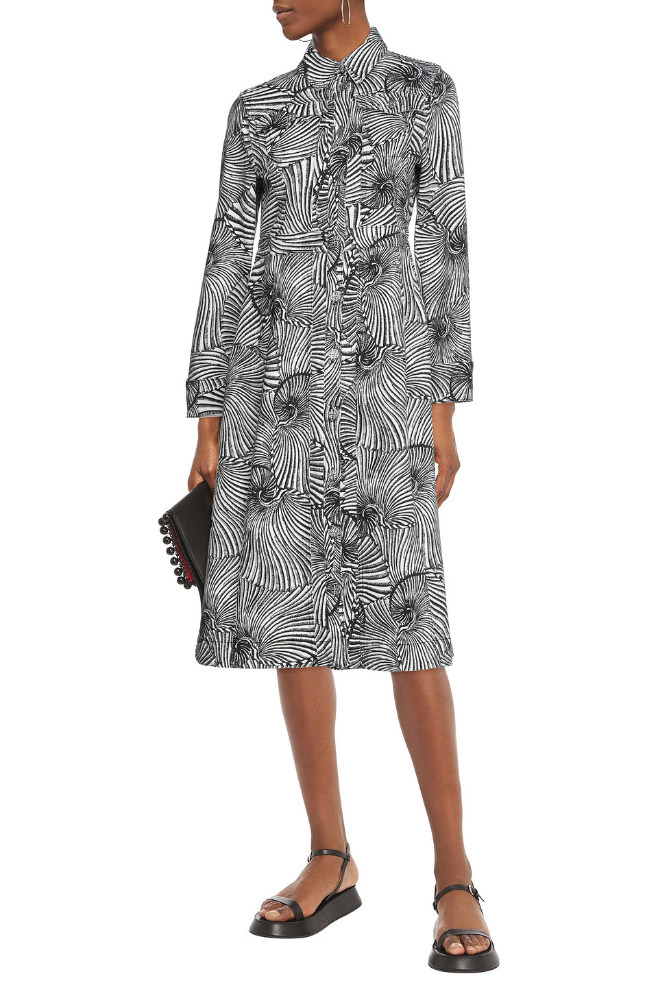 Baum Und Pferdgarten Printed Denim Midi Shirt Dress In Black