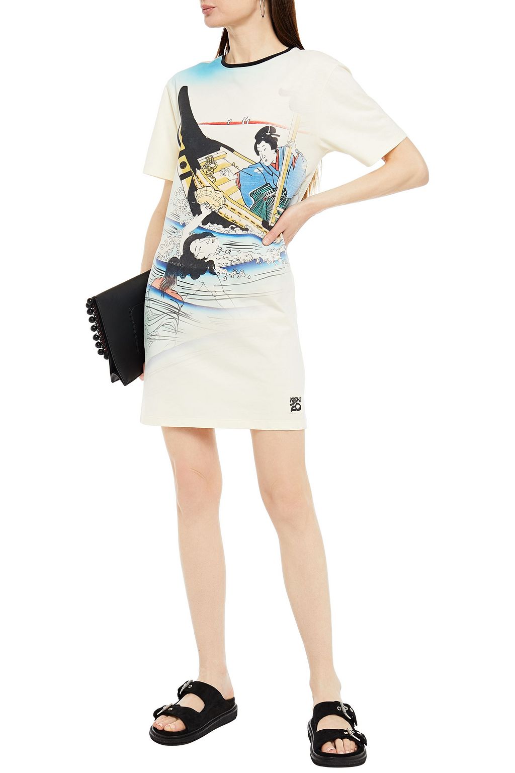 KENZO Cutout printed cotton-jersey mini dress