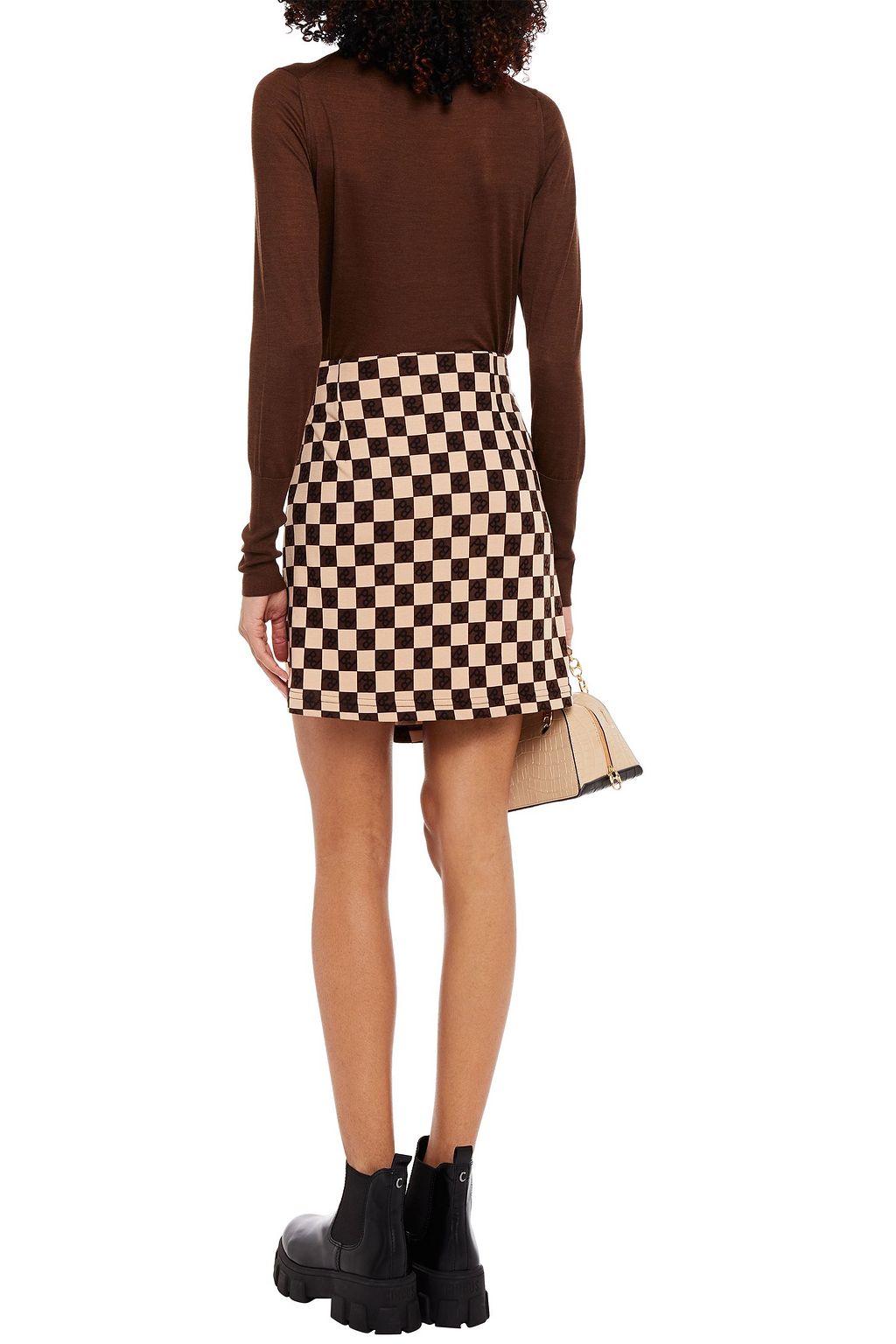 BAUM UND PFERDGARTEN Jelena ruffle-trimmed checked jersey mini wrap skirt