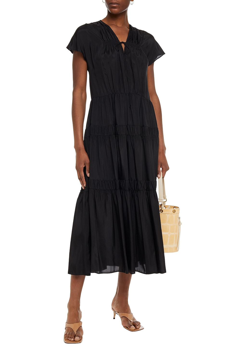 See By Chloe Tiered Woven Midi Dress In Black ModeSens