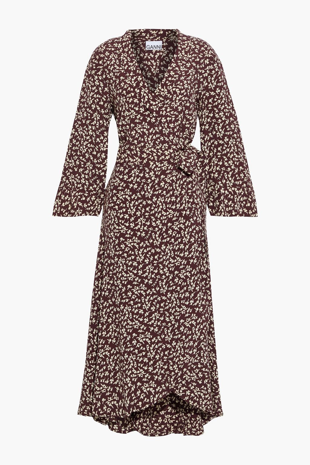 Chocolate Printed crepe midi wrap dress ...