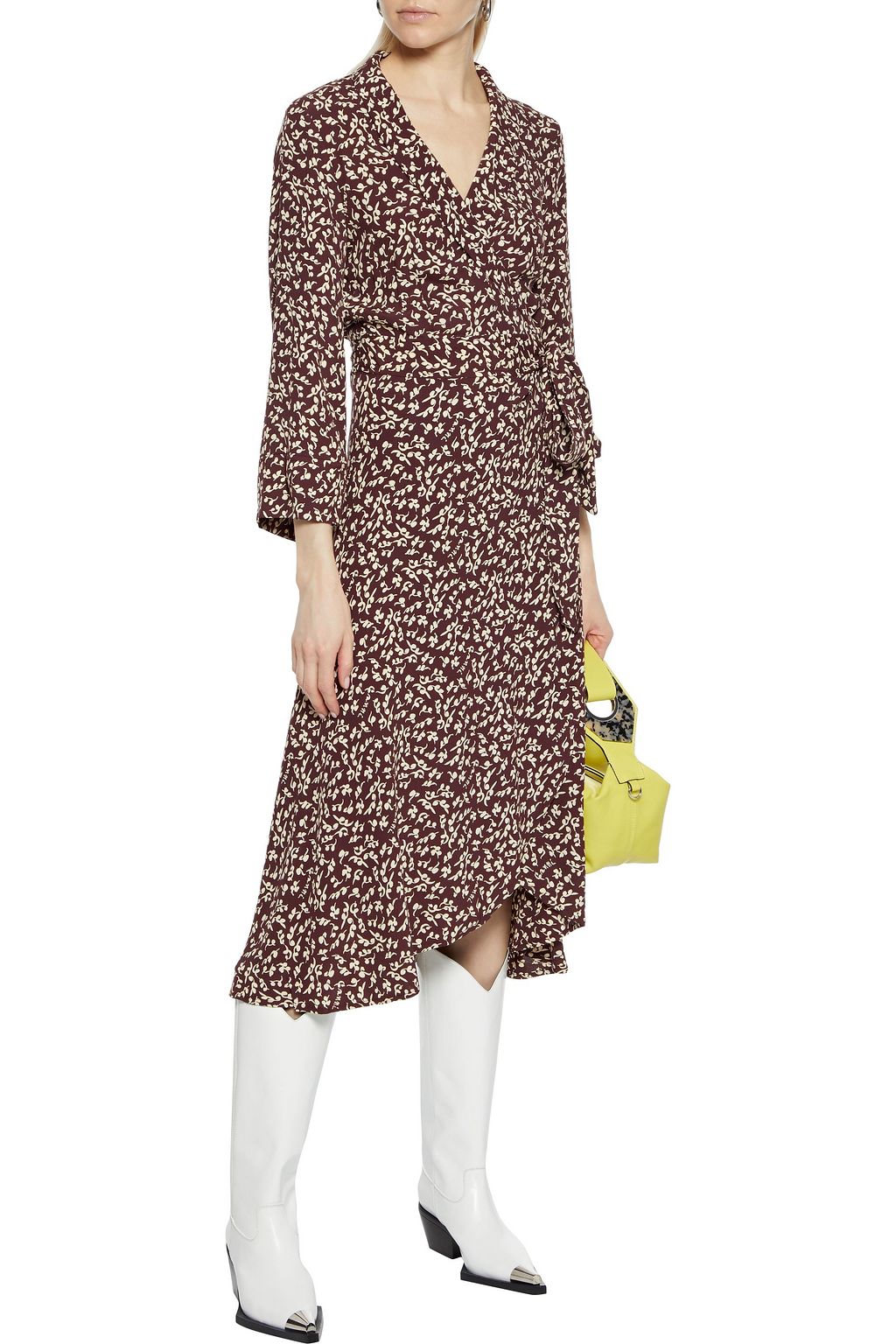 GANNI Gingham crepe midi wrap dress