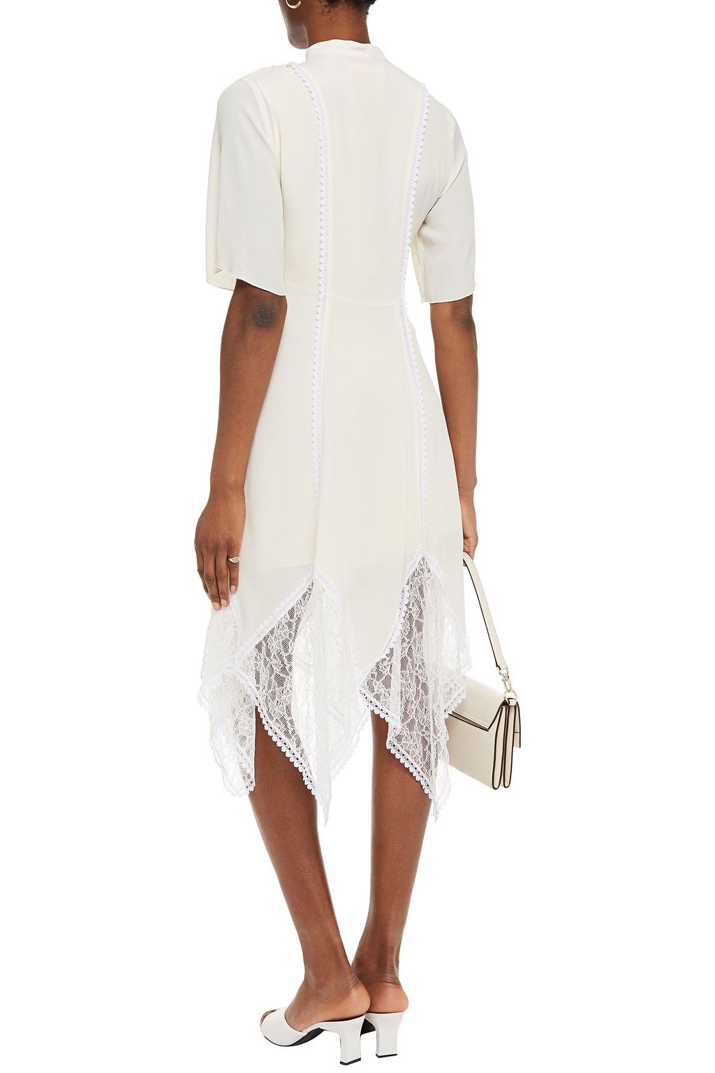 SEE BY CHLOÉ Lace-paneled cutout crepe de chine midi dress