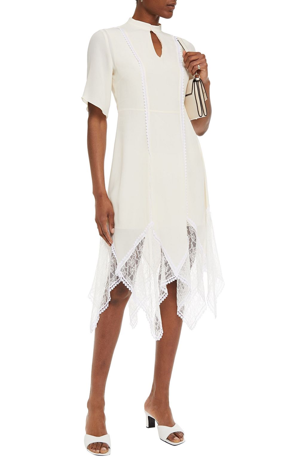 SEE BY CHLOÉ Lace-paneled cutout crepe de chine midi dress