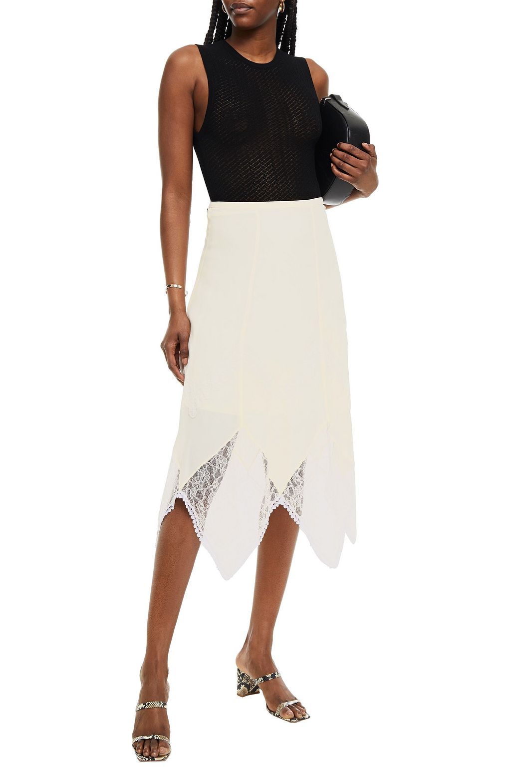 SEE BY CHLOÉ Crepe de chine and corded lace midi skirt