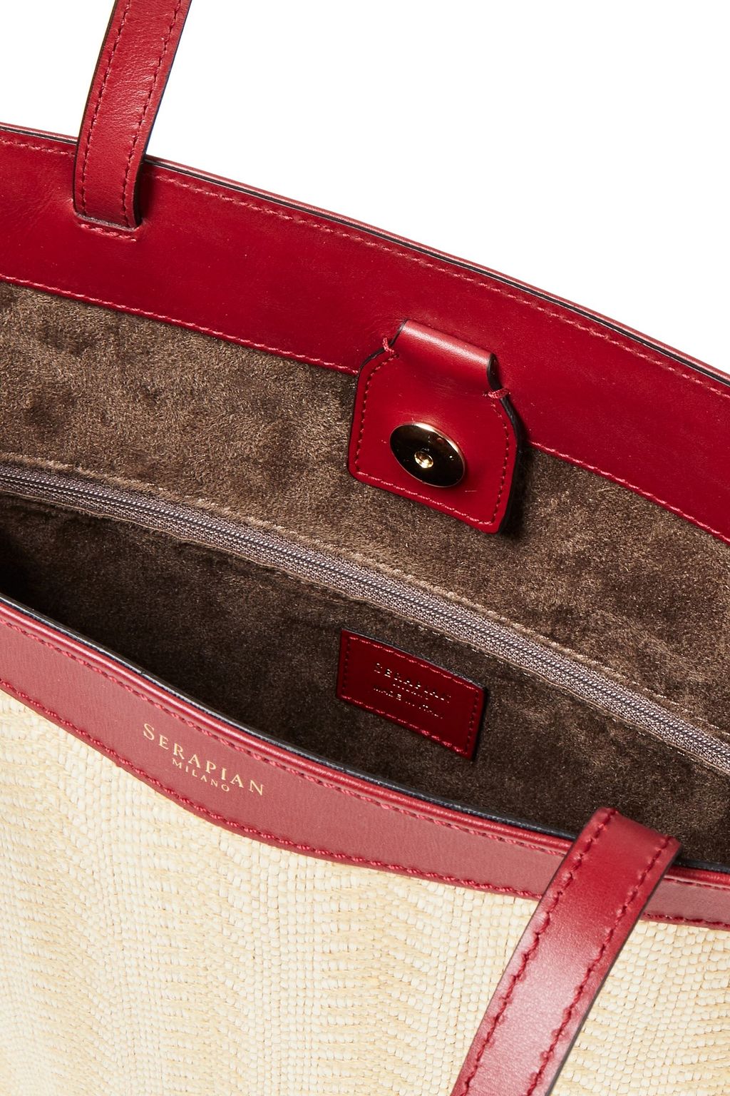 SERAPIAN Leather-trimmed raffia tote