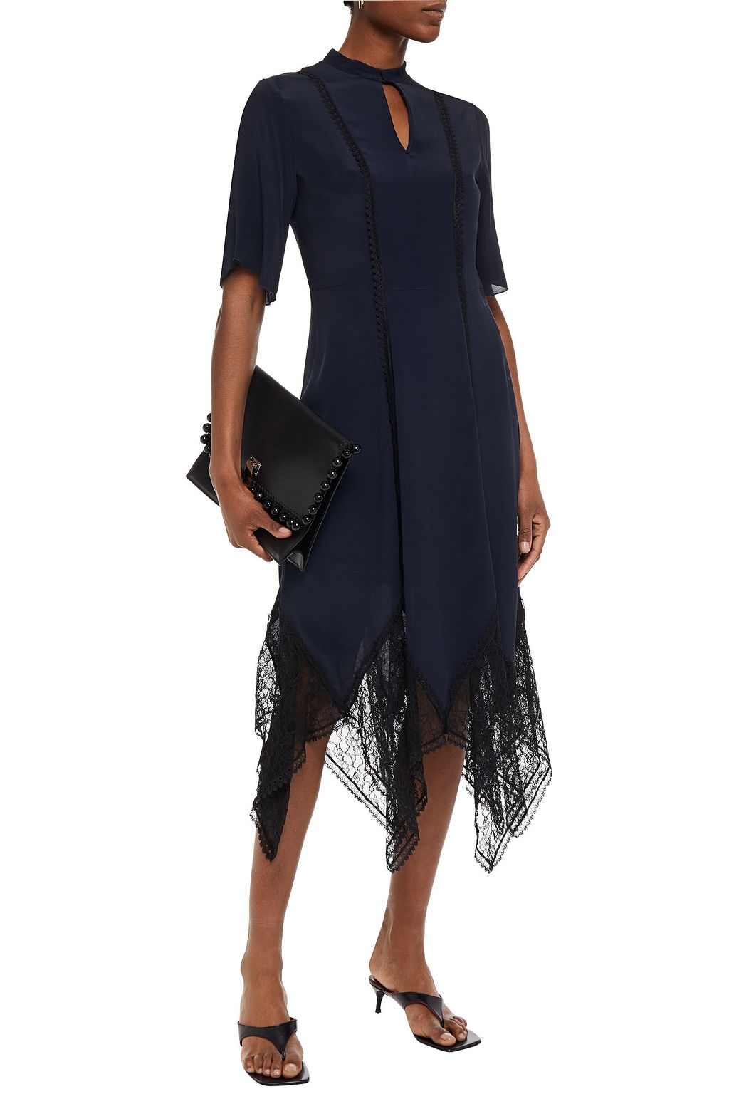 SEE BY CHLOÉ Lace-paneled cutout crepe de chine midi dress