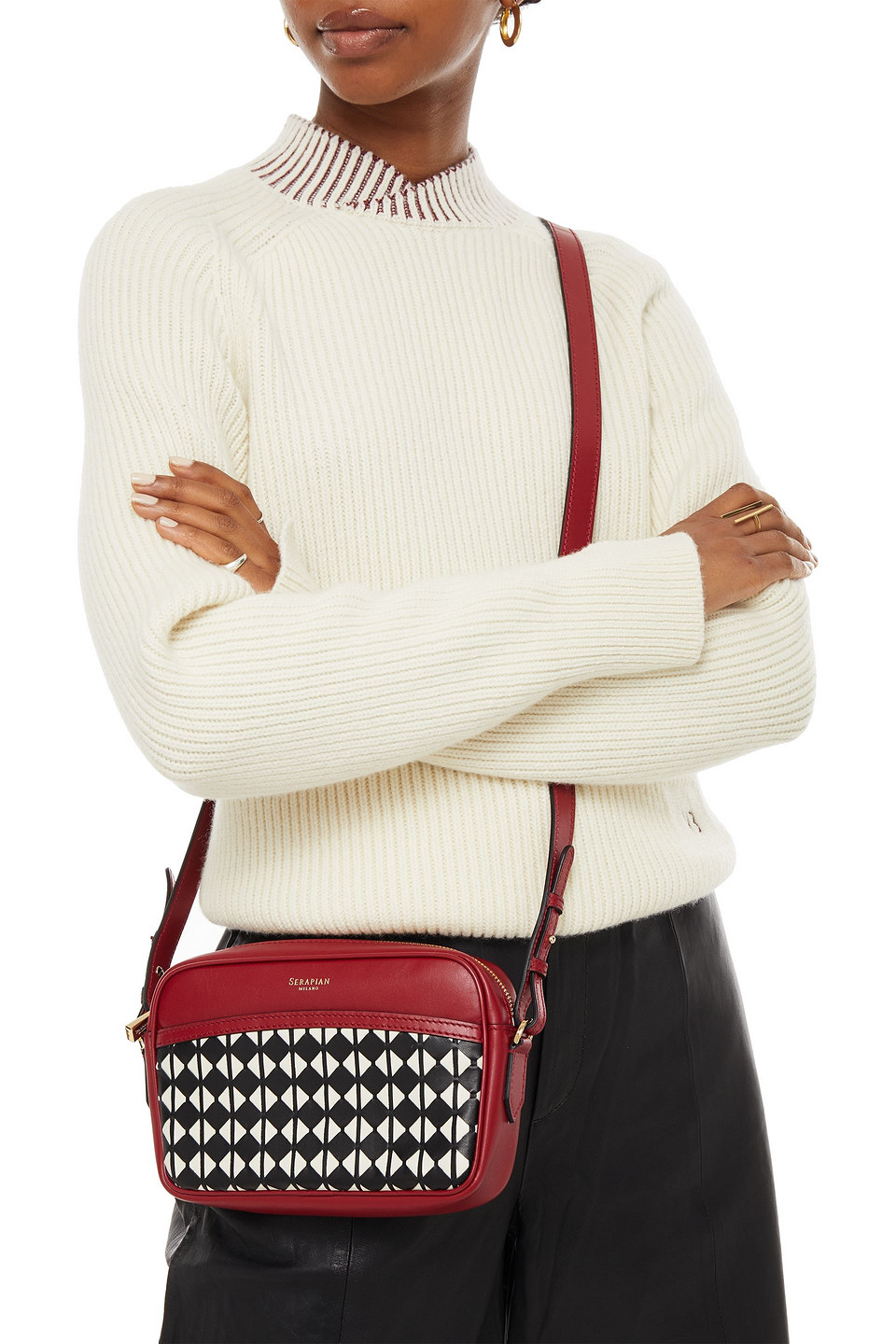 Serapian Mosaico Leather Shoulder Bag In Red