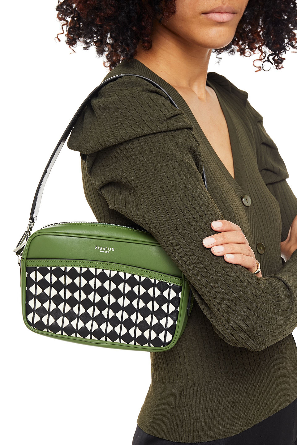 Serapian Mosaico Leather Shoulder Bag In Green