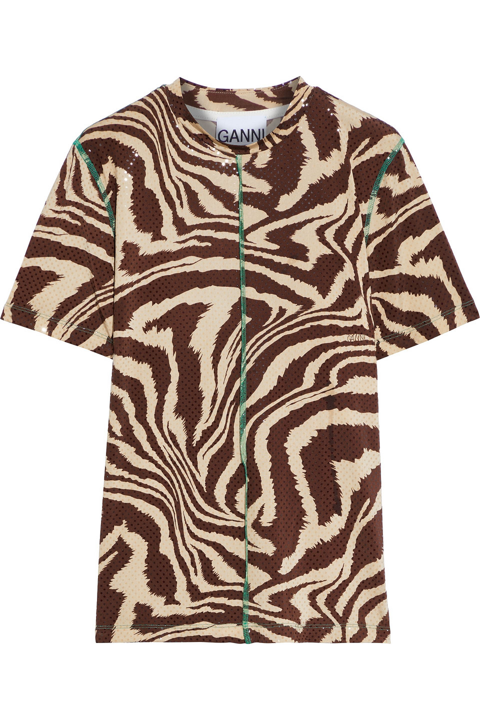 ganni - sequin-embellished tiger-print jersey top - brown - eu 40