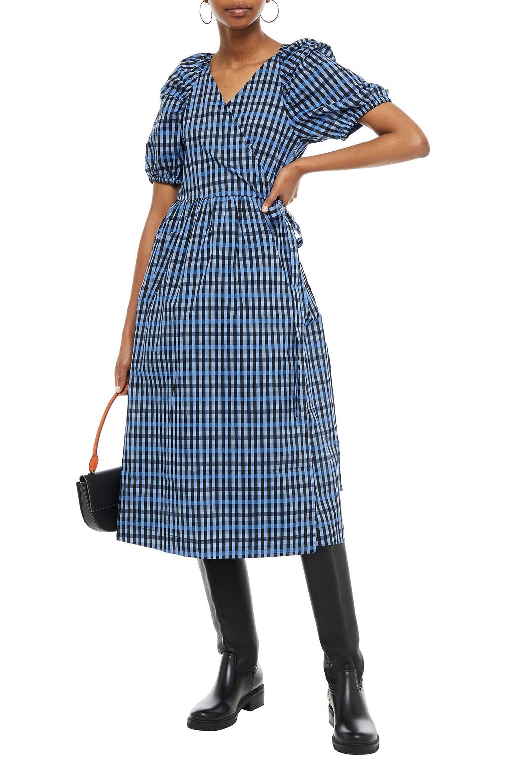 BAUM UND PFERDGARTEN Gingham woven midi wrap dress