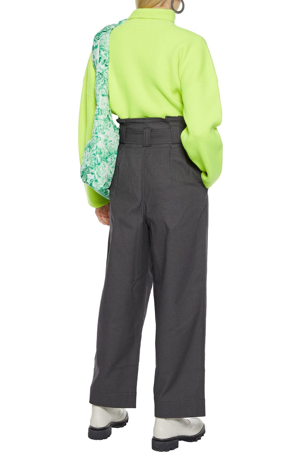 GANNI Belted pleated cotton-blend twill straight-leg pants