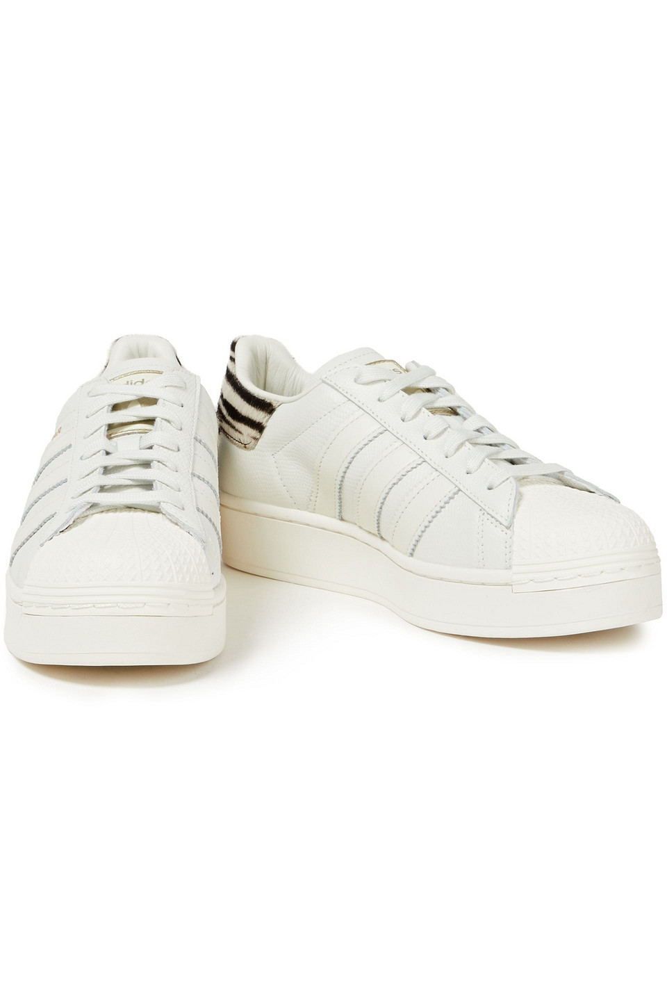 Adidas Originals Superstar Calf Hair-trimmed Textured-leather Platform Trainers In White
