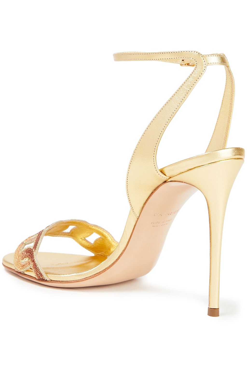 CASADEI Sequin-embellished metallic leather sandals
