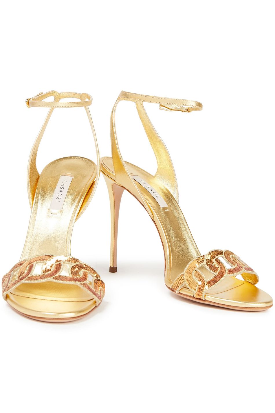 gold sequin sandals