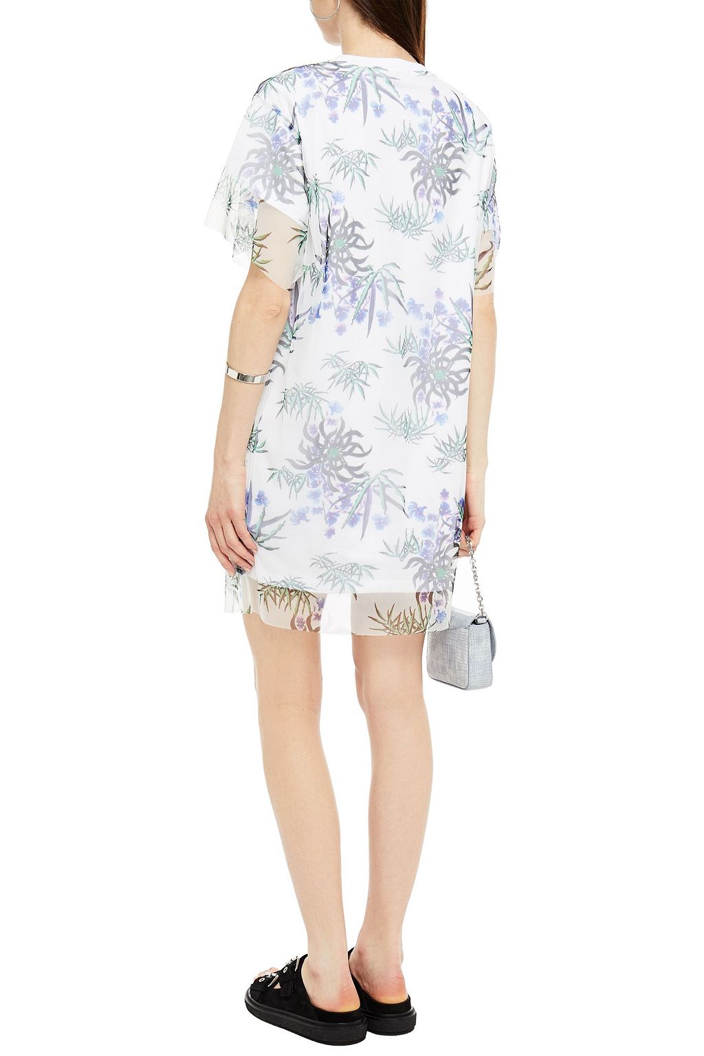 KENZO Layered printed stretch-mesh and cotton mini dress